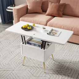 Modern Multi-functional Coffee Table Extendable with Storage & Lift Top in White - thumbnail 5