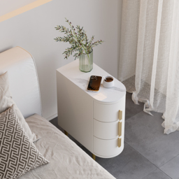 Modern Off-White Narrow 3 Drawer Bedside Table Sintered Stone Top Bedside Table - thumbnail 3