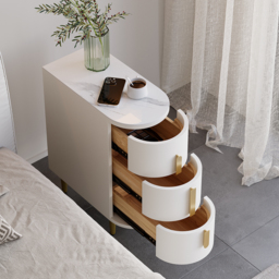 Modern Off-White Narrow 3 Drawer Bedside Table Sintered Stone Top Bedside Table - thumbnail 4