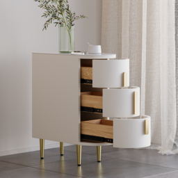 Modern Off-White Narrow 3 Drawer Bedside Table Sintered Stone Top Bedside Table - thumbnail 5