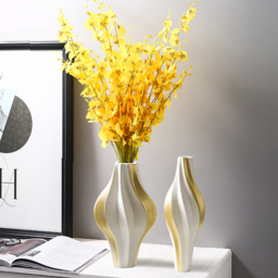 2 Pieces Modern Resin Curved Lines Flower Vase Set Sculpture Decor Art in White & Gold - thumbnail 3