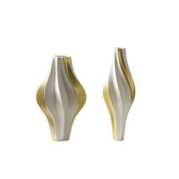 2 Pieces Modern Resin Curved Lines Flower Vase Set Sculpture Decor Art in White & Gold - thumbnail 8