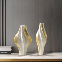 2 Pieces Modern Resin Curved Lines Flower Vase Set Sculpture Decor Art in White & Gold - thumbnail 4