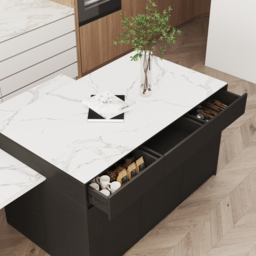 "81""-106"" Extendable Kitchen Island Sintered Stone Top with Doors & Drawers Black Modern" - thumbnail 7