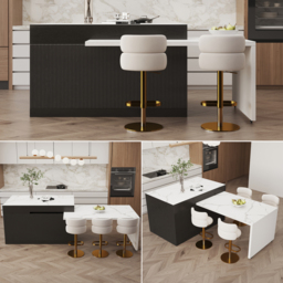"81""-106"" Extendable Kitchen Island Sintered Stone Top with Doors & Drawers Black Modern" - thumbnail 9