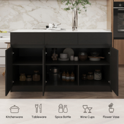 "81""-106"" Extendable Kitchen Island Sintered Stone Top with Doors & Drawers Black Modern" - thumbnail 8