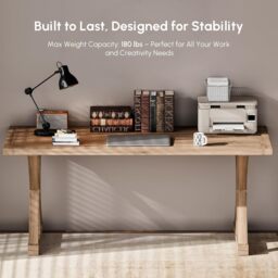 Vintage Style Pine wood Office Writing Desk with Trestle Leg in Natural Farmhouse Home Office Furniture Rectangular (150 cm) - thumbnail 3