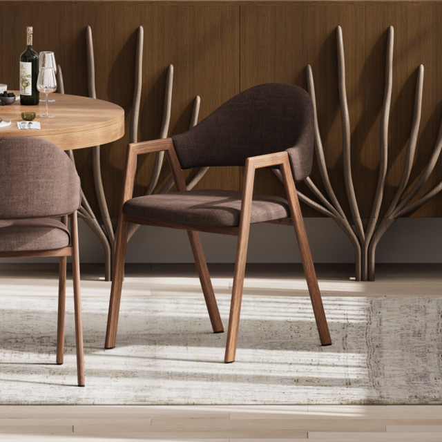 Set of 6 Linen Dining Chair Upholstered Curved Back Modern Brown Dining Room Chairs - image 1