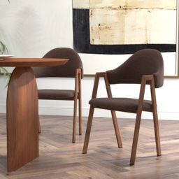 Set of 6 Linen Dining Chair Upholstered Curved Back Modern Brown Dining Room Chairs - thumbnail 2