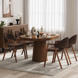 Set of 6 Linen Dining Chair Upholstered Curved Back Modern Brown Dining Room Chairs - thumbnail 4