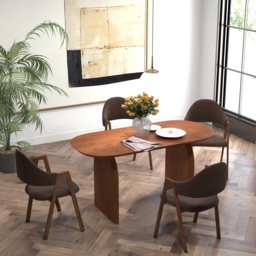 Set of 6 Linen Dining Chair Upholstered Curved Back Modern Brown Dining Room Chairs - thumbnail 5