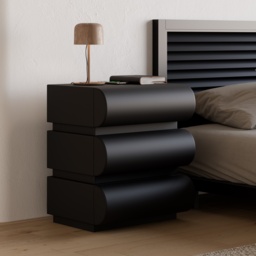 Modern Black Leather Smart Nightstand with Wireless Charger 3 Drawers Bedside Table with USB & Type-C Ports Set of 2