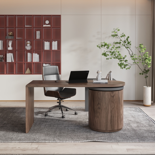 Modern L Shaped Rotatable Black & Walnut Executive Office Desk with Drawers White Office Furniture (1520mm) - image 1