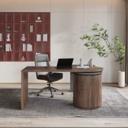 Modern L Shaped Rotatable Black & Walnut Executive Office Desk with Drawers White Office Furniture (1520mm) - thumbnail 1
