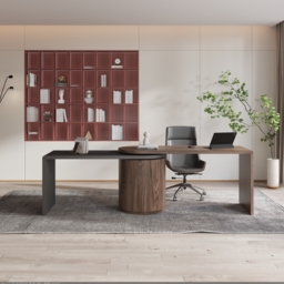 Modern L Shaped Rotatable Black & Walnut Executive Office Desk with Drawers White Office Furniture (1520mm) - thumbnail 3