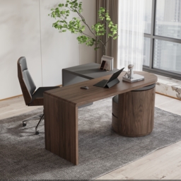 Modern L Shaped Rotatable Black & Walnut Executive Office Desk with Drawers White Office Furniture (1520mm) - thumbnail 2