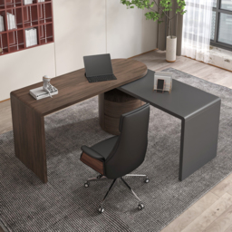 Modern L Shaped Rotatable Black & Walnut Executive Office Desk with Drawers White Office Furniture (1520mm) - thumbnail 5