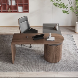 Modern L Shaped Rotatable Black & Walnut Executive Office Desk with Drawers White Office Furniture (1520mm) - thumbnail 4