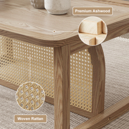 Modern 2 Piece Nesting Rattan Wood Coffee Table Set in Natural - thumbnail 8