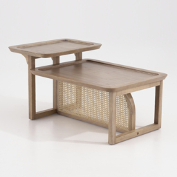 Modern 2 Piece Nesting Rattan Wood Coffee Table Set in Natural - thumbnail 9
