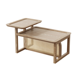 Modern 2 Piece Nesting Rattan Wood Coffee Table Set in Natural - thumbnail 6