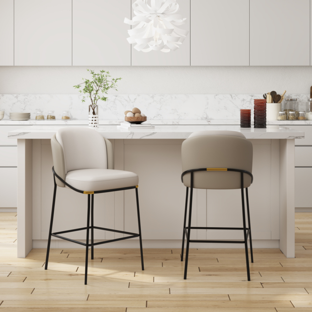 Modern PU Leather Breakfast Bar Stool Gray with Back & Footrest Set of 2 - image 1