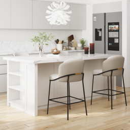 Modern PU Leather Breakfast Bar Stool Gray with Back & Footrest Set of 2 - thumbnail 7