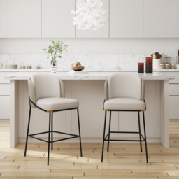 Modern PU Leather Breakfast Bar Stool Gray with Back & Footrest Set of 2 - thumbnail 3