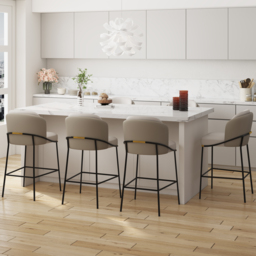 Modern PU Leather Breakfast Bar Stool Gray with Back & Footrest Set of 2 - thumbnail 6