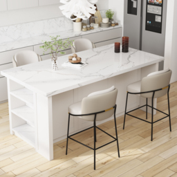 Modern PU Leather Breakfast Bar Stool Gray with Back & Footrest Set of 2 - thumbnail 2