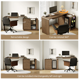 Krila Walnut L-Shaped Rotating Desk with Keyboard Tray & Storage - thumbnail 6