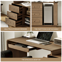 Krila Walnut L-Shaped Rotating Desk with Keyboard Tray & Storage - thumbnail 8