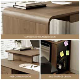 Krila Walnut L-Shaped Rotating Desk with Keyboard Tray & Storage - thumbnail 7