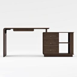 Krila Walnut L-Shaped Rotating Desk with Keyboard Tray & Storage - thumbnail 9