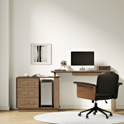 Krila Walnut L-Shaped Rotating Desk with Keyboard Tray & Storage - thumbnail 2