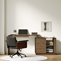 Krila Walnut L-Shaped Rotating Desk with Keyboard Tray & Storage - thumbnail 3