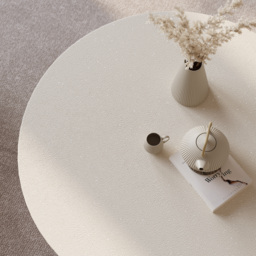 Curva Round Small Modern Beige & Walnut Coffee Table Concrete & Wood Accent Table - thumbnail 4