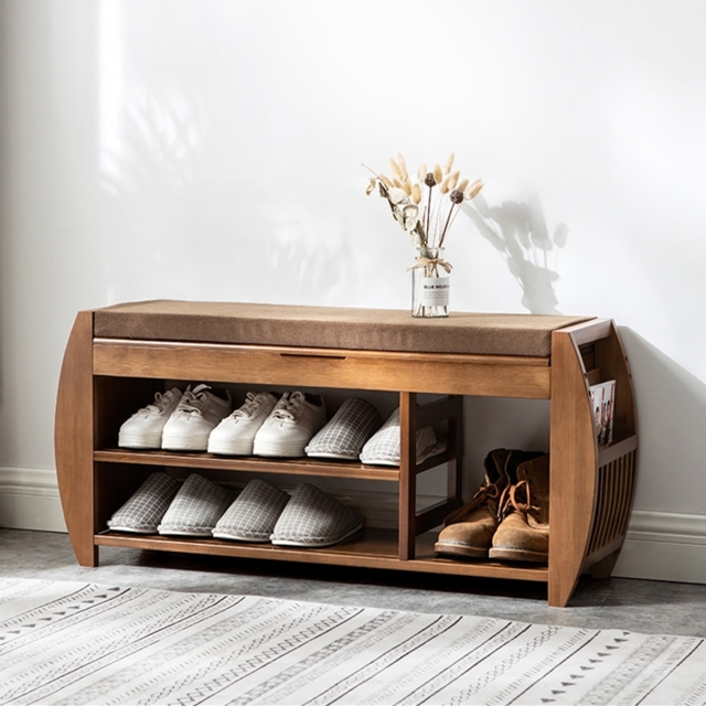 Large Shoe Storage Entryway Bench Bamboo Shoe Rack in Brown - image 1