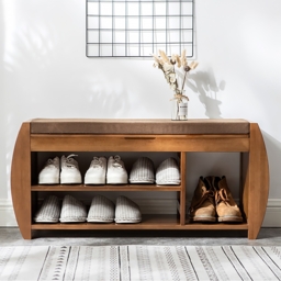 Large Shoe Storage Entryway Bench Bamboo Shoe Rack in Brown - thumbnail 2