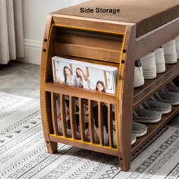Large Shoe Storage Entryway Bench Bamboo Shoe Rack in Brown - thumbnail 7