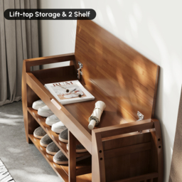 Large Shoe Storage Entryway Bench Bamboo Shoe Rack in Brown - thumbnail 6