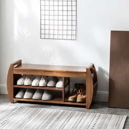 Large Shoe Storage Entryway Bench Bamboo Shoe Rack in Brown - thumbnail 3