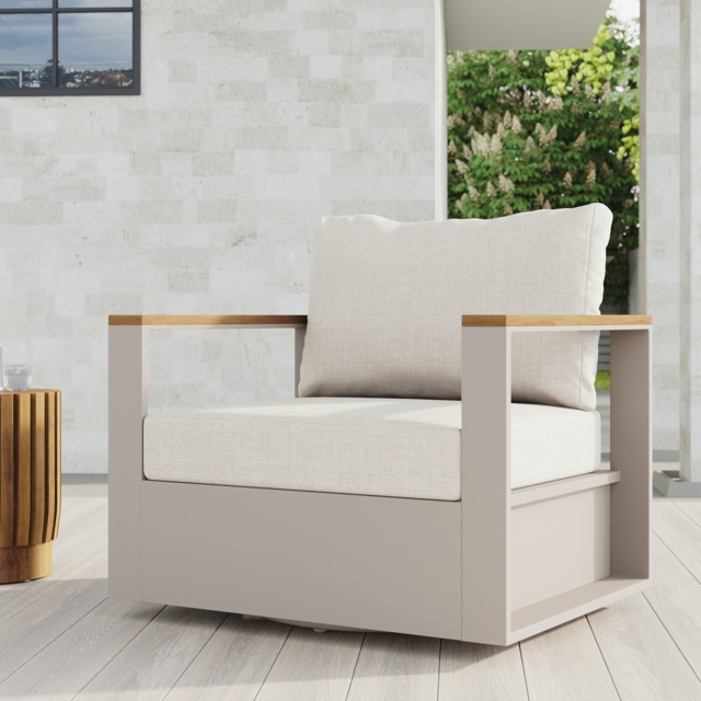 Axis Outdoor Warm White Wood & Aluminum Swivel Chair with Cushion - image 1