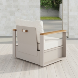 Axis Outdoor Warm White Wood & Aluminum Swivel Chair with Cushion - thumbnail 7