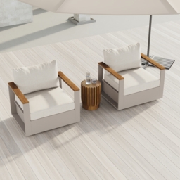 Axis Outdoor Warm White Wood & Aluminum Swivel Chair with Cushion - thumbnail 5