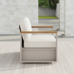 Axis Outdoor Warm White Wood & Aluminum Swivel Chair with Cushion - thumbnail 4