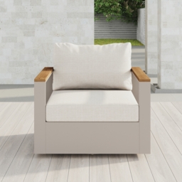 Axis Outdoor Warm White Wood & Aluminum Swivel Chair with Cushion - thumbnail 3
