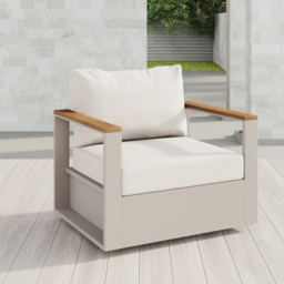 Axis Outdoor Warm White Wood & Aluminum Swivel Chair with Cushion - thumbnail 2