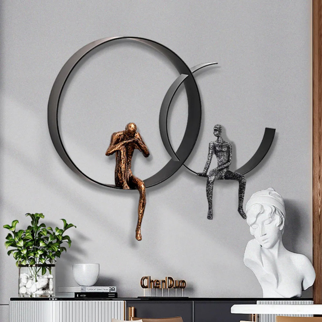 50 cm Modern 3D Wall Decor Artistic Figure Metal & Resin Wall Art in Black - image 1