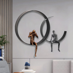 50 cm Modern 3D Wall Decor Artistic Figure Metal & Resin Wall Art in Black - thumbnail 2
